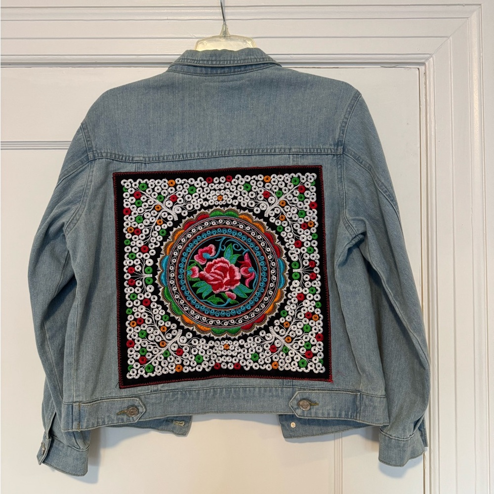Embroidered Denim Jacket with Floral Design